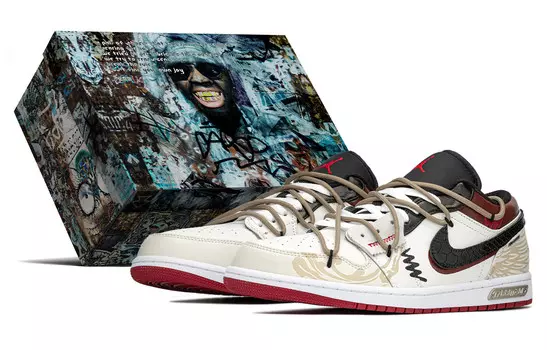 Кроссовки Air Jordan 1 Vintage Basketball Shoes Men Low-top Black/beige, хаки/черный
