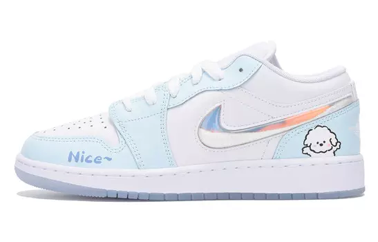 Кроссовки Air Jordan 1 Vintage Basketball Shoes Women's Low-top White/Blue, голубой