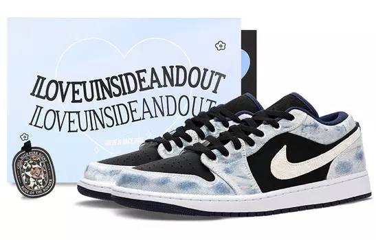 Кроссовки Air Jordan 1 Vintage Basketball Shoes Men Low-top Black/white/blue, голубой