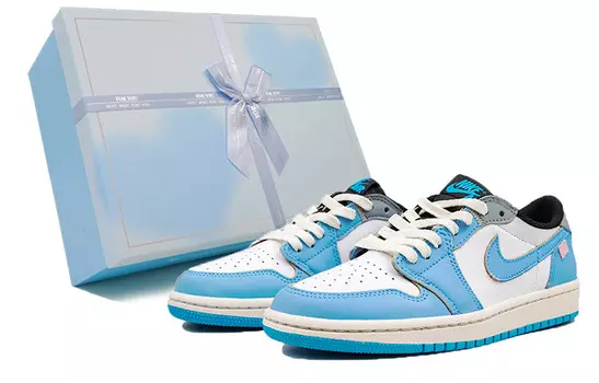 Кроссовки Air Jordan 1 Vintage Basketball Shoes Men Low-top White, голубой