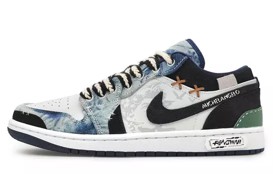 Кроссовки Air Jordan 1 Vintage Basketball Shoes Men Low-top Black/white, синий/черный