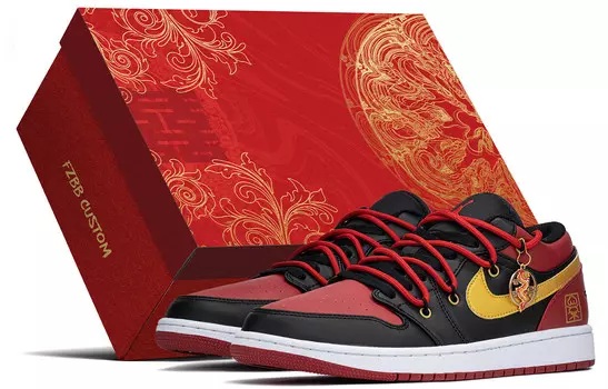 Кроссовки Air Jordan 1 Vintage Basketball Shoes Men Low-top Black/red/gold, черный/красный/золотой
