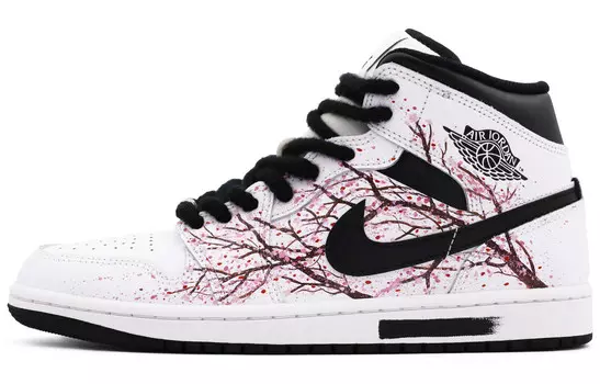 Кроссовки Air Jordan 1 Vintage Basketball Shoes Men High-top White/Black/Pink, белый