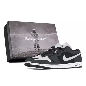 Кроссовки Air Jordan 1 Vintage Basketball Shoes Unisex Low-top Black/Emerald Rise/Photo Blue, темно-серый