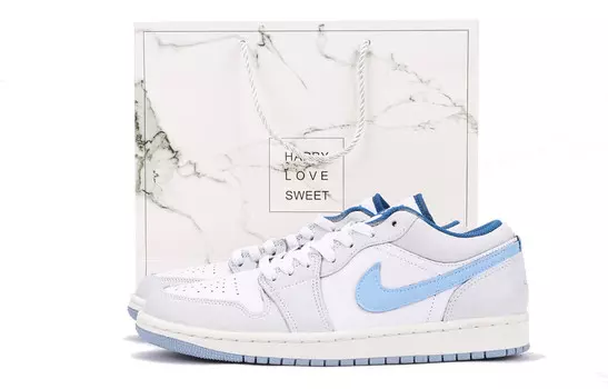 Кроссовки Air Jordan 1 Vintage Basketball Shoes Men Low-top White/Blue, светло-серый