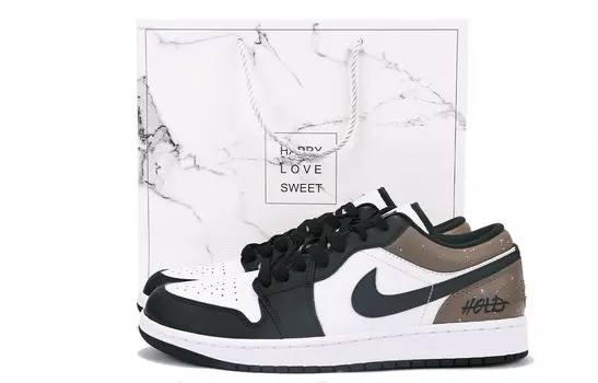 Кроссовки Air Jordan 1 Vintage Basketball Shoes Men Low-top Black/White/Brown, черный/белый/коричневый