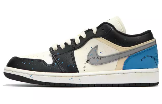 Кроссовки Air Jordan 1 Vintage Basketball Shoes Men Low-top Black & Blue/White Grey, синий