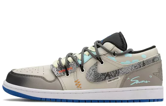 Кроссовки Air Jordan 1 Vintage Basketball Shoes Men Low-top Beige/Blue, синий
