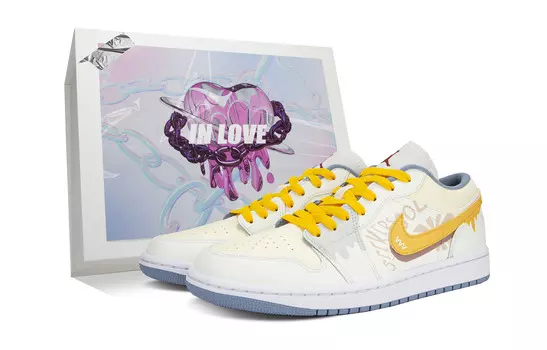 Кроссовки Air Jordan 1 Vintage Basketball Shoes Women's Low-top Yellow/White, желтый