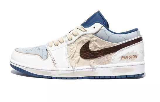 Кроссовки Air Jordan 1 Vintage Basketball Shoes Men Low-top White/brown/blue, белый/коричневый/синий