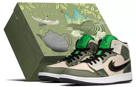 Кроссовки Air Jordan 1 Vintage Basketball Shoes Men Mid-top Beige/green, зеленый