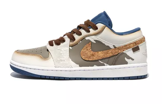 Кроссовки Air Jordan 1 Vintage Basketball Shoes Men Low-top White/Brown, хаки