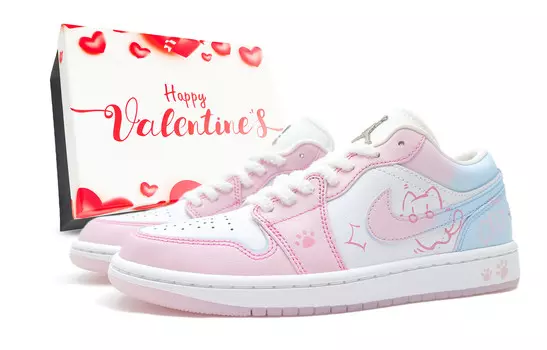 Кроссовки Air Jordan 1 Vintage Basketball Shoes Women's Low-top White/Pink/Blue, белый