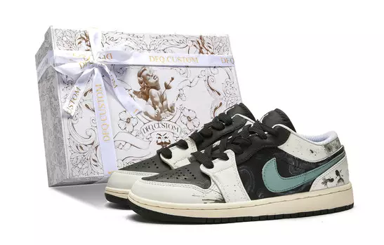Кроссовки Air Jordan 1 Vintage Basketball Shoes Women's Low-top Black/green, черный/зеленый