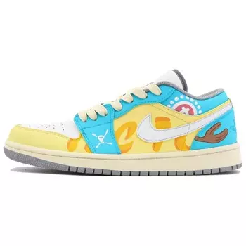 Кроссовки Air Jordan 1 Vintage Basketball Shoes Men Low-top Yellow/blue/white, голубой
