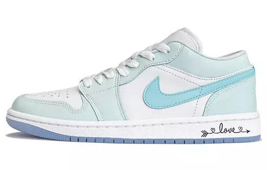 Кроссовки Air Jordan 1 Vintage Basketball Shoes Women's Low-top White/Royal Blue/Fern Green, белый/синий