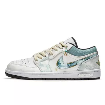 Кроссовки Air Jordan 1 Vintage Basketball Shoes Men Low-top Beige/Blue, бежевый/синий