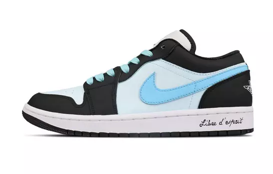 Кроссовки Air Jordan 1 Vintage Basketball Shoes Men Low-top Black/Blue, голубой