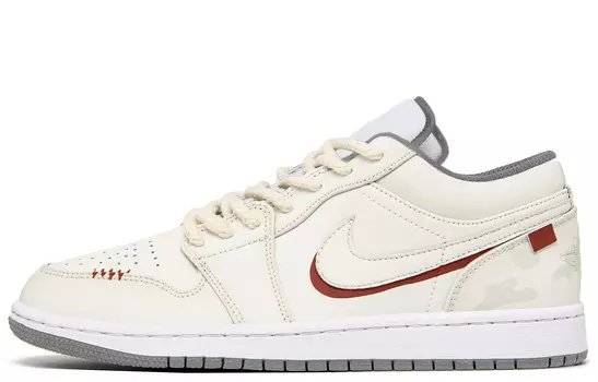 Кроссовки Air Jordan 1 Vintage Basketball Shoes Men Low-top Beige/Red, цвет Off White