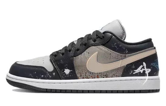 Кроссовки Air Jordan 1 Vintage Basketball Shoes Unisex Low-top Black/grey/blue, черный