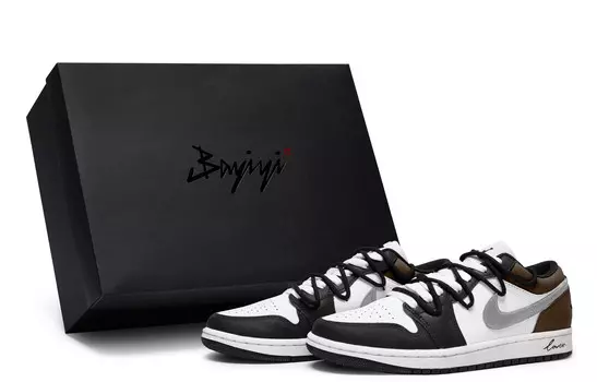 Кроссовки Air Jordan 1 Vintage Basketball Shoes Men Low-top Black/white, черный/белый/коричневый