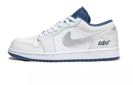 Кроссовки Air Jordan 1 Vintage Basketball Shoes Men Low-top Blue/white/silver, синий/белый