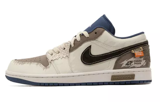 Кроссовки Air Jordan 1 Vintage Basketball Shoes Men Low-top Black/white/brown/blue, черный/белый/коричневый