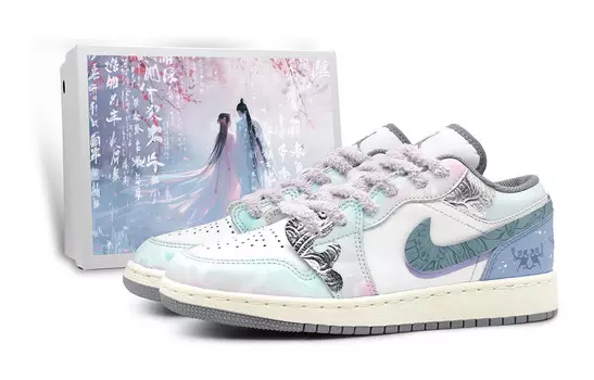 Кроссовки Air Jordan 1 Vintage Basketball Shoes Women's Low-top White/pink, голубой