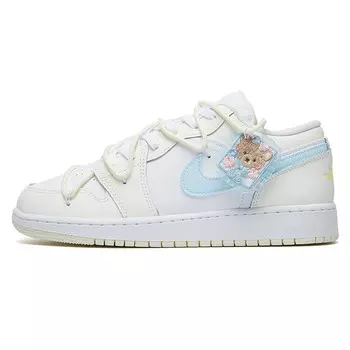 Кроссовки Air Jordan 1 Vintage Basketball Shoes Women's Low-top Beige/Blue, светло-желтый/синий