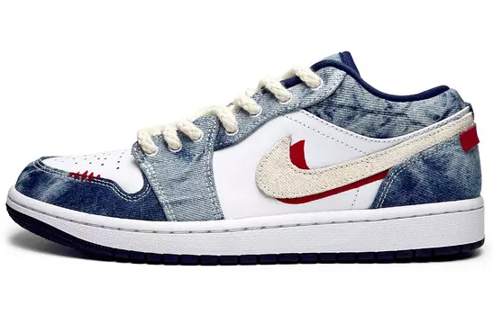 Кроссовки Air Jordan 1 Vintage Basketball Shoes Men Low-top Blue/White/Red/Beige, синий/белый