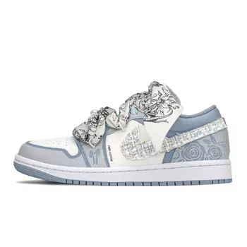 Кроссовки Air JORDAN 1 Vintage Basketball Shoes Women's Low-Top White Blue, синий/белый