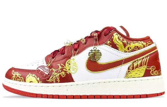 Кроссовки Air Jordan 1 Vintage Basketball Shoes Women's Low-top Red, белый