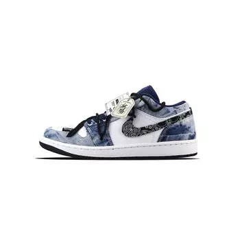 Кроссовки Air Jordan 1 Vintage Basketball Shoes Men Low-top University Blue/White/Black, синий