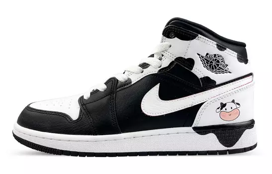 Кроссовки Air Jordan 1 Vintage Basketball Shoes Women's Mid-top Black, белый