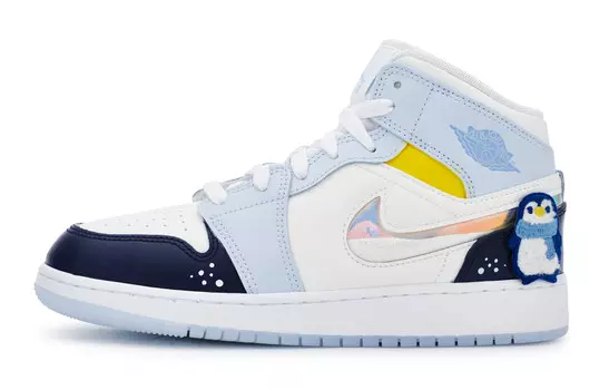 Кроссовки Air Jordan 1 Vintage Basketball Shoes Women's High-top Blue, белый/синий