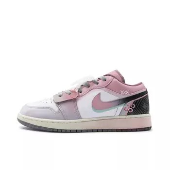 Кроссовки Air Jordan 1 Vintage Basketball Shoes Women's Low-top Black/white/beige/pink, черный/розовый