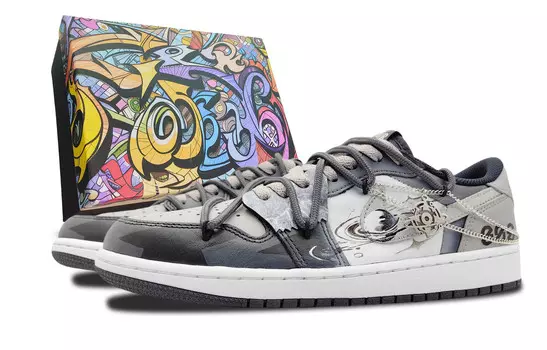 Кроссовки Air Jordan 1 Vintage Basketball Shoes Men Low-top Black/Gray, черный