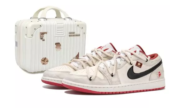 Кроссовки Air Jordan 1 Vintage Basketball Shoes Women's Low-top Beige/black/red, бежевый/черный/красный