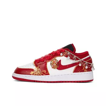 Кроссовки Air Jordan 1 Vintage Basketball Shoes Women's Low-top White, красный