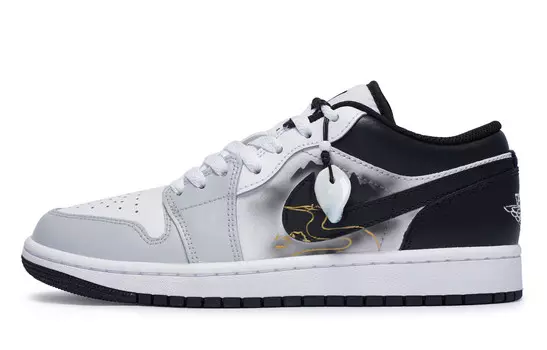 Кроссовки Air Jordan 1 Vintage Basketball Shoes Men Low-top Black, черный/белый/серый
