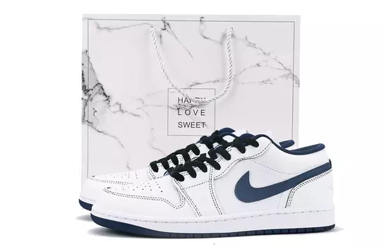 Кроссовки Air Jordan 1 Vintage Basketball Shoes Men Low-top White/Blue, голубой