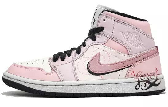 Кроссовки Air Jordan 1 Vintage Basketball Shoes Men High-top Deep Pink, Black, цвет Love fans