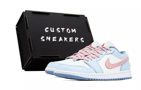 Кроссовки Air Jordan 1 Vintage Basketball Shoes Women's Low-top Blue/White/Pink, голубой