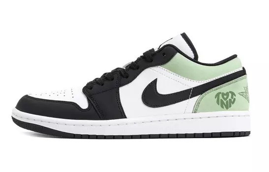 Кроссовки Air Jordan 1 Vintage Basketball Shoes Men Low-top Cloud White / Core Black / Lucid Lemon F23, светло-зеленый