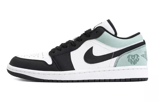 Кроссовки Air Jordan 1 Vintage Basketball Shoes Men Low-top Cloud White / Core Black / Lucid Lemon F23, зеленый