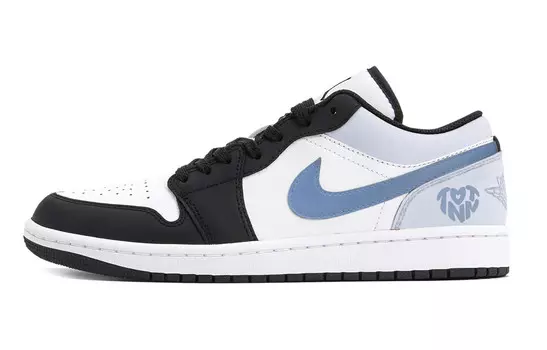 Кроссовки Air Jordan 1 Vintage Basketball Shoes Men Low-top Blue/Black/White, голубой