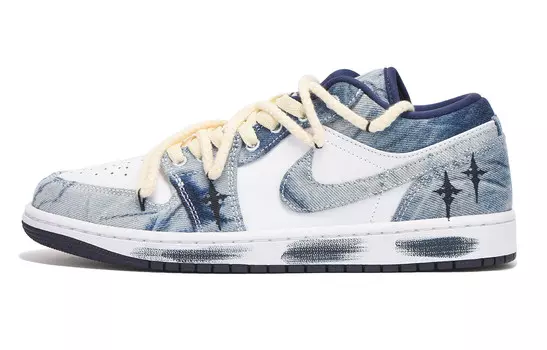 Кроссовки Air Jordan 1 Vintage Basketball Shoes Men Low-top White, голубой