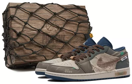 Кроссовки Air Jordan 1 Vintage Basketball Shoes Men Low-top Beige/brown/gray, серый