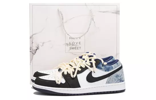 Кроссовки Air Jordan 1 Vintage Basketball Shoes Men Low-top Black, голубой