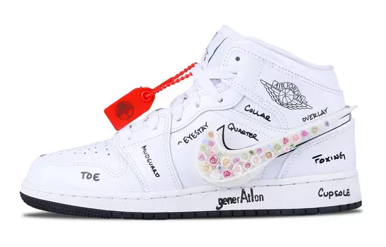 Кроссовки Air Jordan 1 Vintage Basketball Shoes Women's Mid-top White, белый